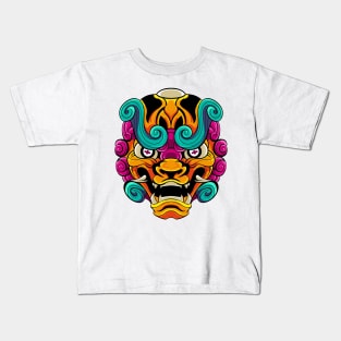 The Furious Japanese Lion 2 - Komainu Vector art illustration Kids T-Shirt